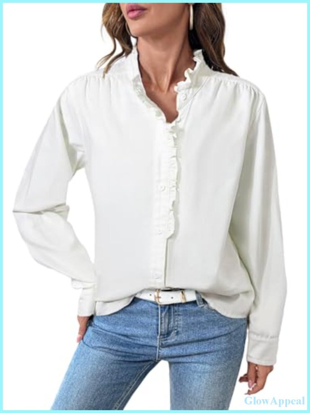 Women's Ruffle Button Down Denim Shirt Cotton Chambray